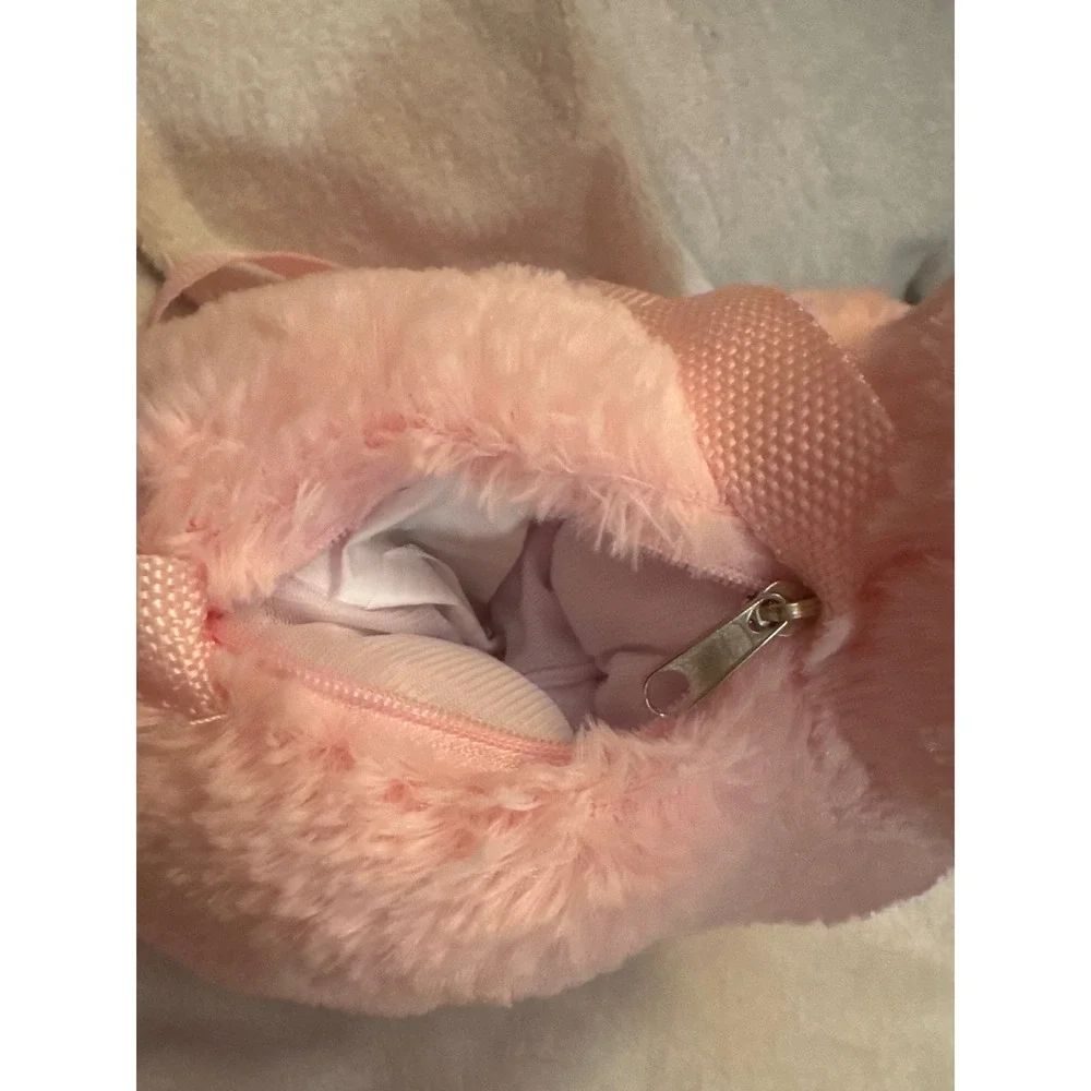 Pink Plush Fox Kitten Kids Faux Fur Crossbody Purse Embroidered Eyes 9 Inch